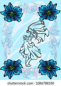 Bride and groom. Joyful wedding illustration. 
