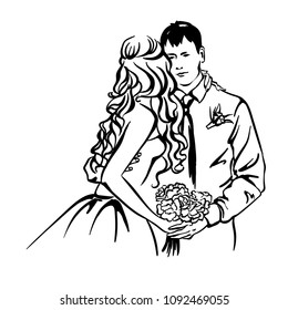 Bride and groom. Joyful wedding vector illustration. 