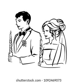 Bride and groom. Joyful wedding vector illustration. 