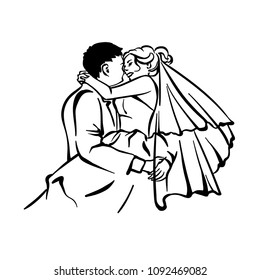 Bride and groom. Joyful wedding vector illustration. 
