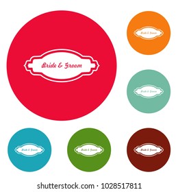 Bride and groom label icons circle set vector isolated on white background