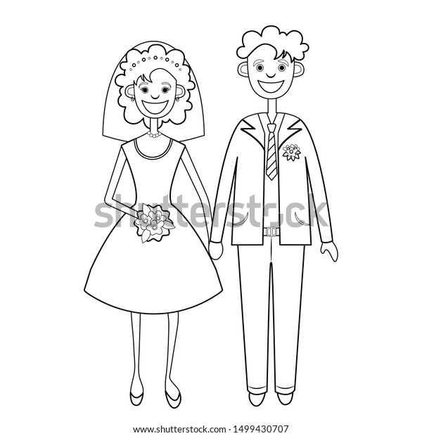 Bride Groom Linear Black White Drawing Stock Vector Royalty Free