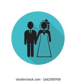 Bride and groom long shadow icon. Simple glyph, flat vector of arrow icons for ui and ux, website or mobile application