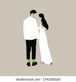 Bride and groom looking to each other, wedding concept