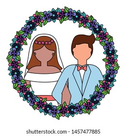 bride and groom love flowers wedding vector illustration