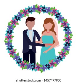bride and groom love flowers wedding vector illustration
