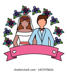 bride and groom love flowers wedding vector illustration