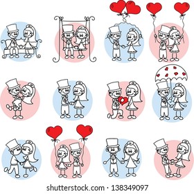 Bride and groom in love - vector doodle