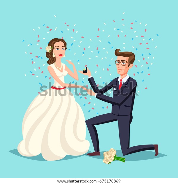 新郎新婦のラブウエディングカップルのイラスト 漫画の夫とロマンチックな妻の儀式 花を持つ女性 結婚式の招待状 お祝いのエンゲージメント テーマ のベクター画像素材 ロイヤリティフリー
