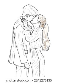 Bride and Groom, Lover characters, Romantic relationships. Celebrating love. kiss and hug vector, proposal, valentines day, Wedding Card invitation. Romantic wedding vector, Ideal for card.