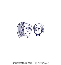 A bride and groom monoline logo vector