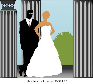 bride and groom "on the balcony" vector