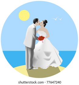 Bride and groom on the beach