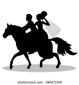 The bride and groom on a horse. Bride and groom. Isolated object on a white background. Vector illustration.