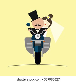 The bride and groom on a motorcycle vector image
