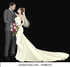 A bride and groom on their wedding day about to kiss