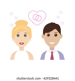 Bride and Groom on a White Background. Wedding Cute Character Design. Vector illustration.
 