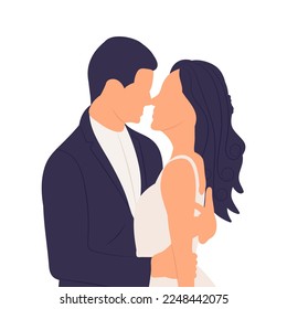 bride and groom portrait in flat style, isolated vector