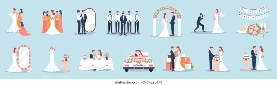 Bride and groom preparing for wedding ceremony