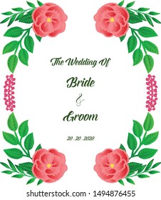 Bride and groom romantic card, with artwork of rose floral frame. Vector