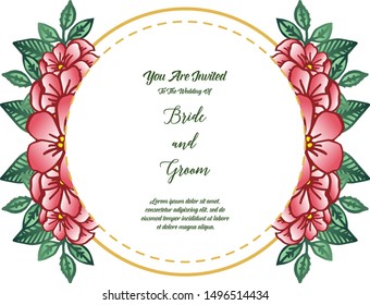 Bride and groom romantic card, with motif green leaves and flower frame. Vector