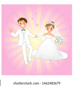Bride and groom running hand in hand