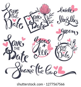 bride, groom, save the date, vector collection of wedding calligraphy lettering for your invitations and wedding cards