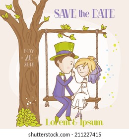 Bride and Groom - Save the Date Wedding Card - in vector