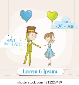 Bride and Groom - Save the Date Wedding Card - in vector