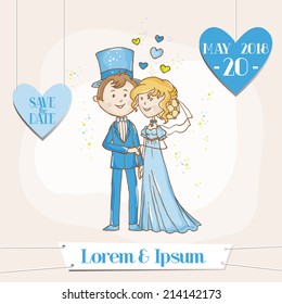 Bride and Groom - Save the Date Wedding Card - in vector