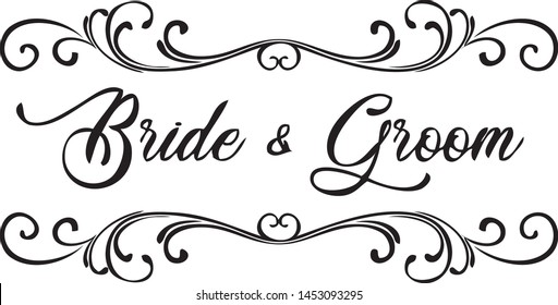 Bride and Groom Scroll Clip Art