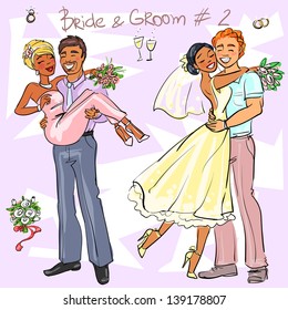 Bride and Groom set 1, Hand drawn Wedding Couples