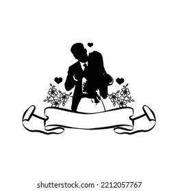 Bride and groom silhouette illustration couple married