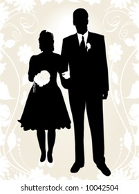 bride and groom silhouette on flowers background