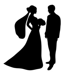 Bride And Groom Silhouette On A White Background