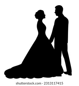 bride and groom silhouette on white background, vector