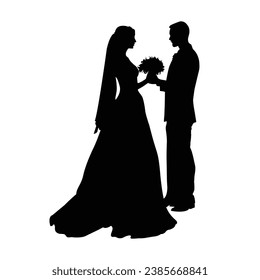 
Bride and Groom Silhouette on white