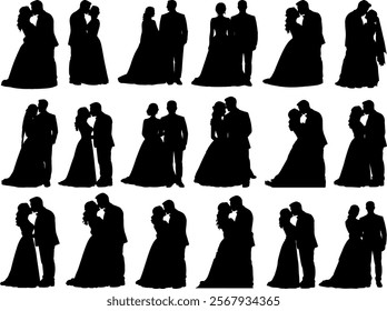 Bride and Groom silhouette on white background