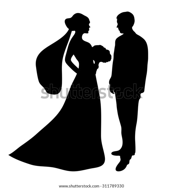 Bride Groom Silhouette On White Background Stock Vector (Royalty Free ...