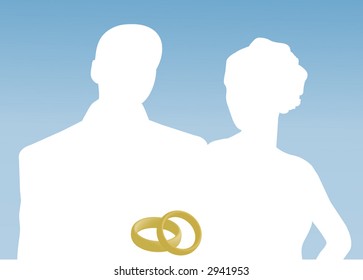 bride and groom silhouette with rings