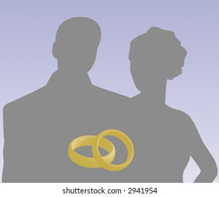 bride and groom silhouette with rings