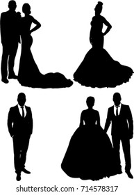 bride and groom silhouette vector