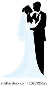 Bride and groom silhouettes vector illustration