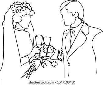 bride and groom. single line drawing