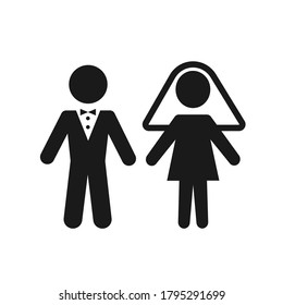 bride and groom symbol icon on grey background.Line vector illustration