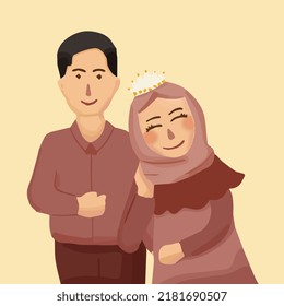 Bride and groom taking picture on prewedding illustration vector