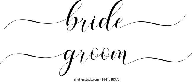 Bride and groom text vectors written with an elegant typography.