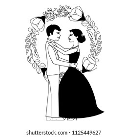 bride and groom and their first dance wedding day wreath flowers