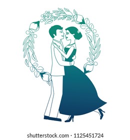 bride and groom and their first dance wedding day wreath flowers