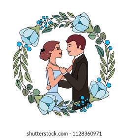 bride and groom their first dance wedding day on frame flowers portrait
